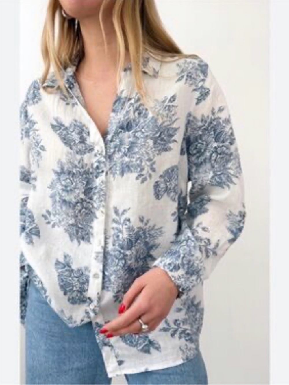 Rachel Zoe 100% Linen Floral Oversized Button Down Shirt Size Small